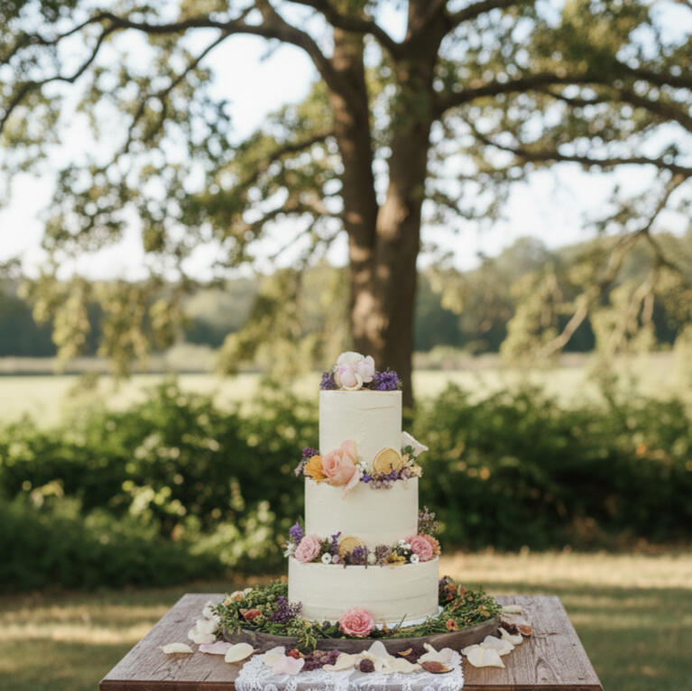 Pink Peach Cake - 3 Tier Wedding Cake with Flowers